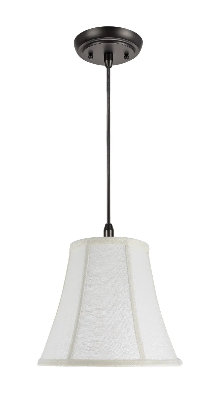 # 70040  One-Light Hanging Pendant Ceiling Light with Transitional Bell Fabric Lamp Shade in an Off White Linen, 11" Wide