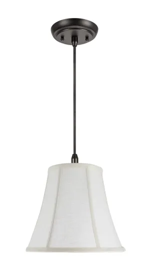 # 70040  One-Light Hanging Pendant Ceiling Light with Transitional Bell Fabric Lamp Shade in an Off White Linen, 11" Wide