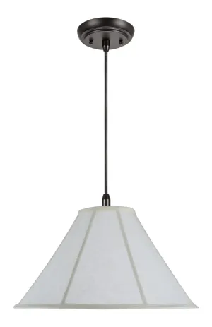 # 70042  Two-Light Hanging Pendant Ceiling Light with Transitional Bell Fabric Lamp Shade in Off White Linen, 18" Wide
