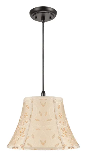 # 70091 One-Light Hanging Pendant Ceiling Light with Transitional Bell Fabric Lamp Shade, Gold  with Floral Design, 13" W
