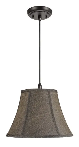 # 70093 One-Light Hanging Pendant Ceiling Light with Transitional Bell Fabric Lamp Shade, Two-Toned Textured Black, 13" W
