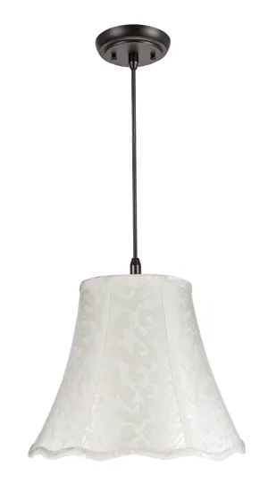 # 70101 One-Light Hanging Pendant Ceiling Light with Transitional Bell Lamp Shade in an Off White Textured Fabric, 14" W