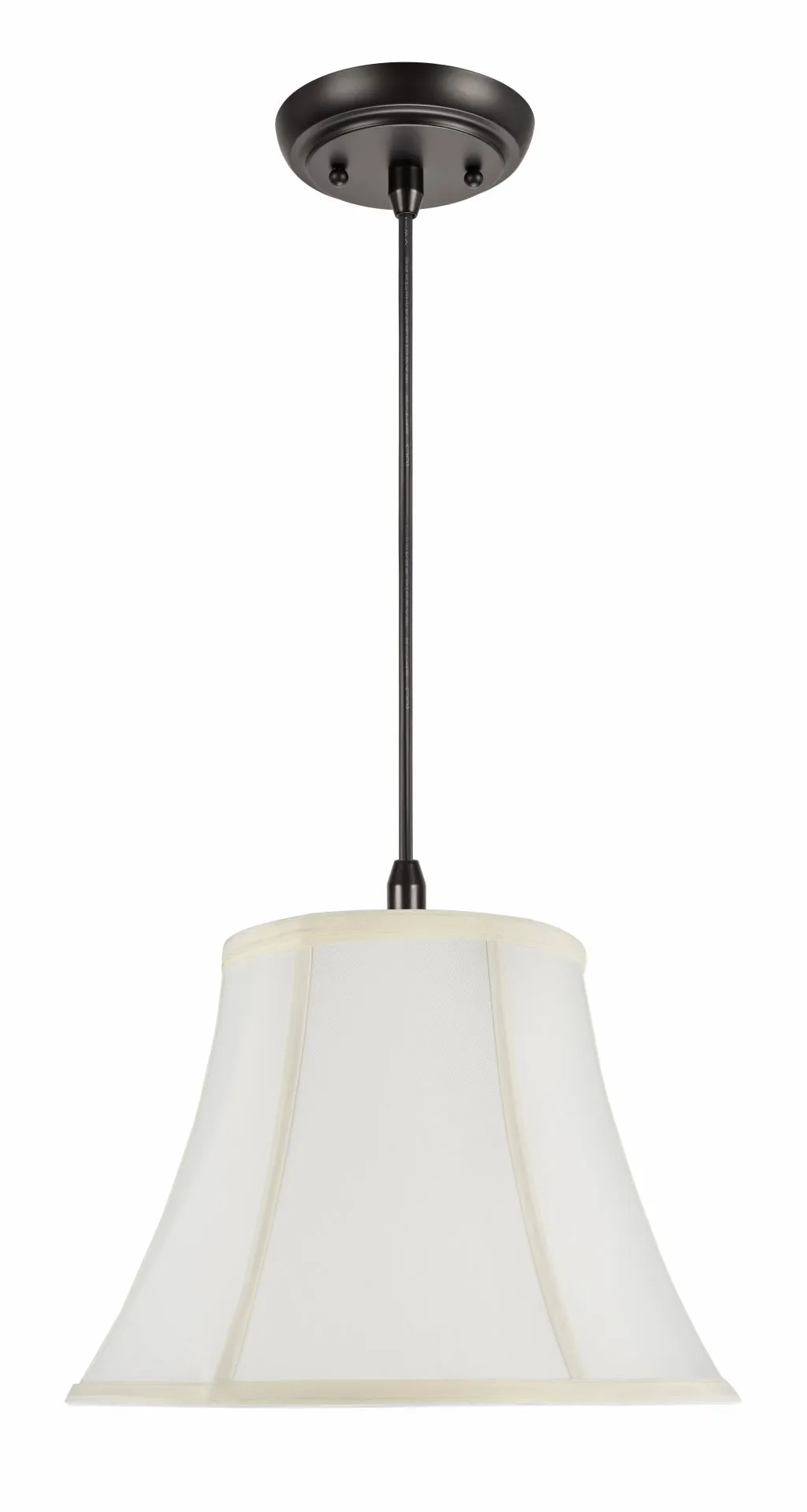 # 70216-11 One-Light Hanging Pendant Ceiling Light with Transitional Bell Fabric Lamp Shade, Off White, 13" width