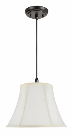 # 70216-11 One-Light Hanging Pendant Ceiling Light with Transitional Bell Fabric Lamp Shade, Off White, 13" width
