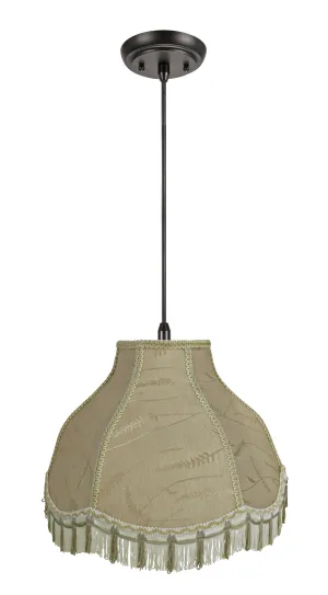# 70301-11 One-Light Hanging Pendant Ceiling Light with Transitional Scallop Bell Fabric Lamp Shade, Off White, 17" width