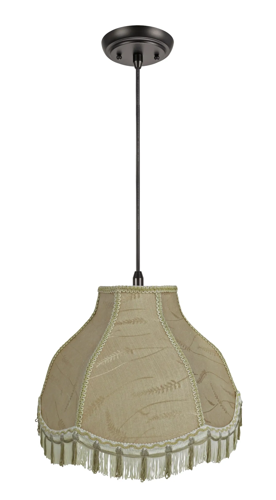 # 70301-11 One-Light Hanging Pendant Ceiling Light with Transitional Scallop Bell Fabric Lamp Shade, Off White, 17" width