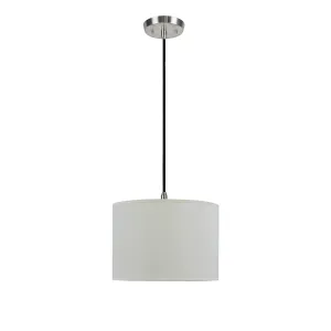 # 71012  One-Light Hanging Pendant Ceiling Light with Transitional Hardback Fabric Lamp Shade, Off White Rayon, 14" W
