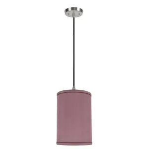# 71020 One-Light Hanging Pendant Ceiling Light with Transitional Hardback Drum Fabric Lamp Shade, Reddish Purple, 8" W