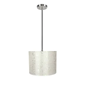 # 71022 One-Light Hanging Pendant Ceiling Light with Transitional Hardback Drum Fabric Lamp Shade, Off White, 14" W