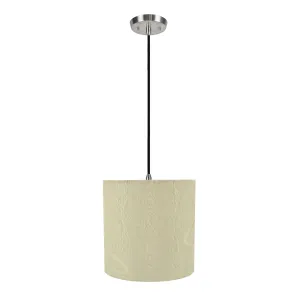 # 71024 One-Light Hanging Pendant Ceiling Light with Transitional Hardback Drum Fabric Lamp Shade, Beige with Design, 8" W