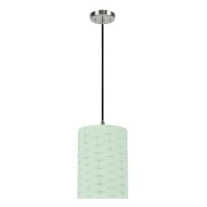 # 71032-11 One-Light Hanging Pendant Ceiling Light with Transitional Drum Fabric Lamp Shade, Light Green, 8" width