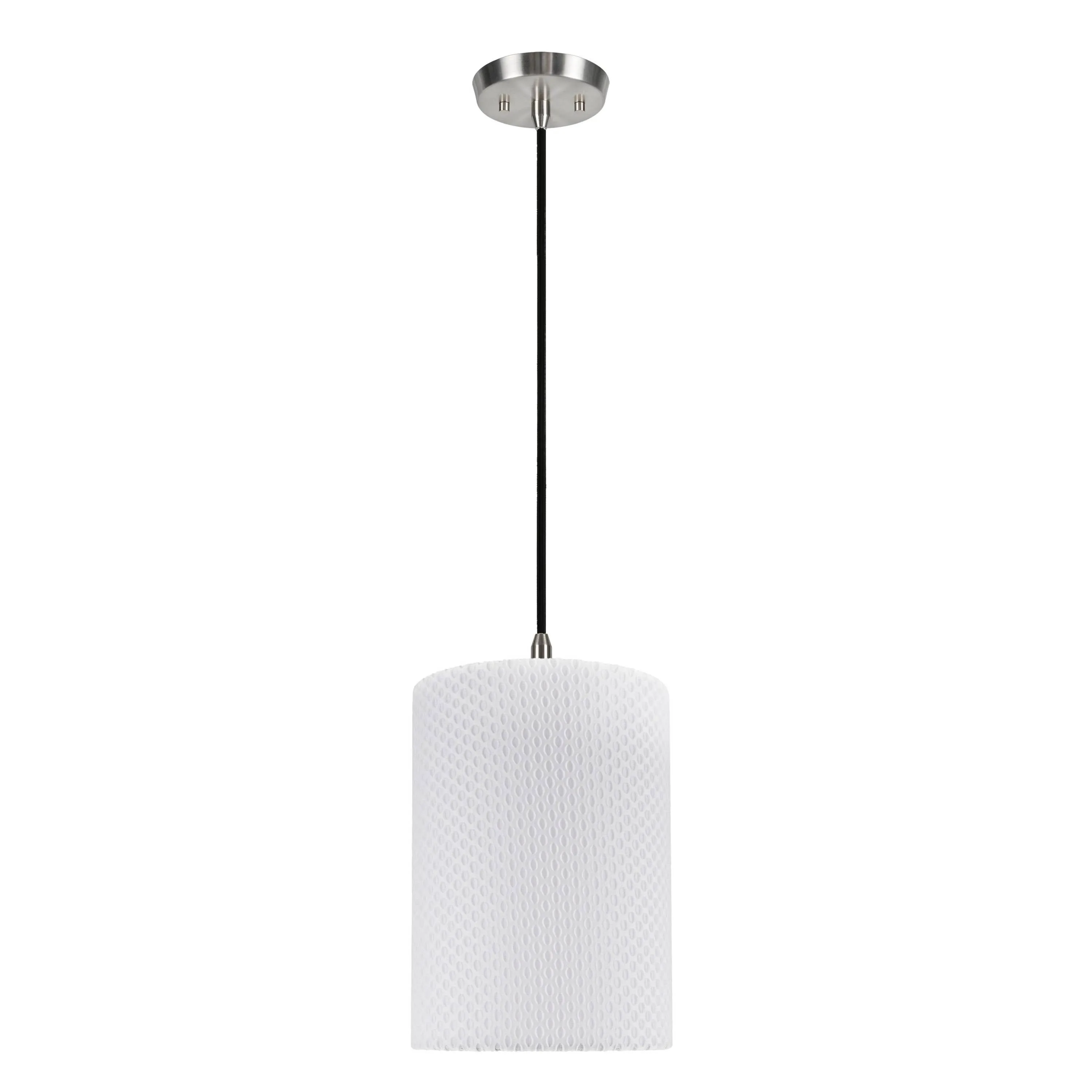 # 71033-11 One-Light Hanging Pendant Ceiling Light with Transitional Drum Fabric Lamp Shade, Off White, 8" width