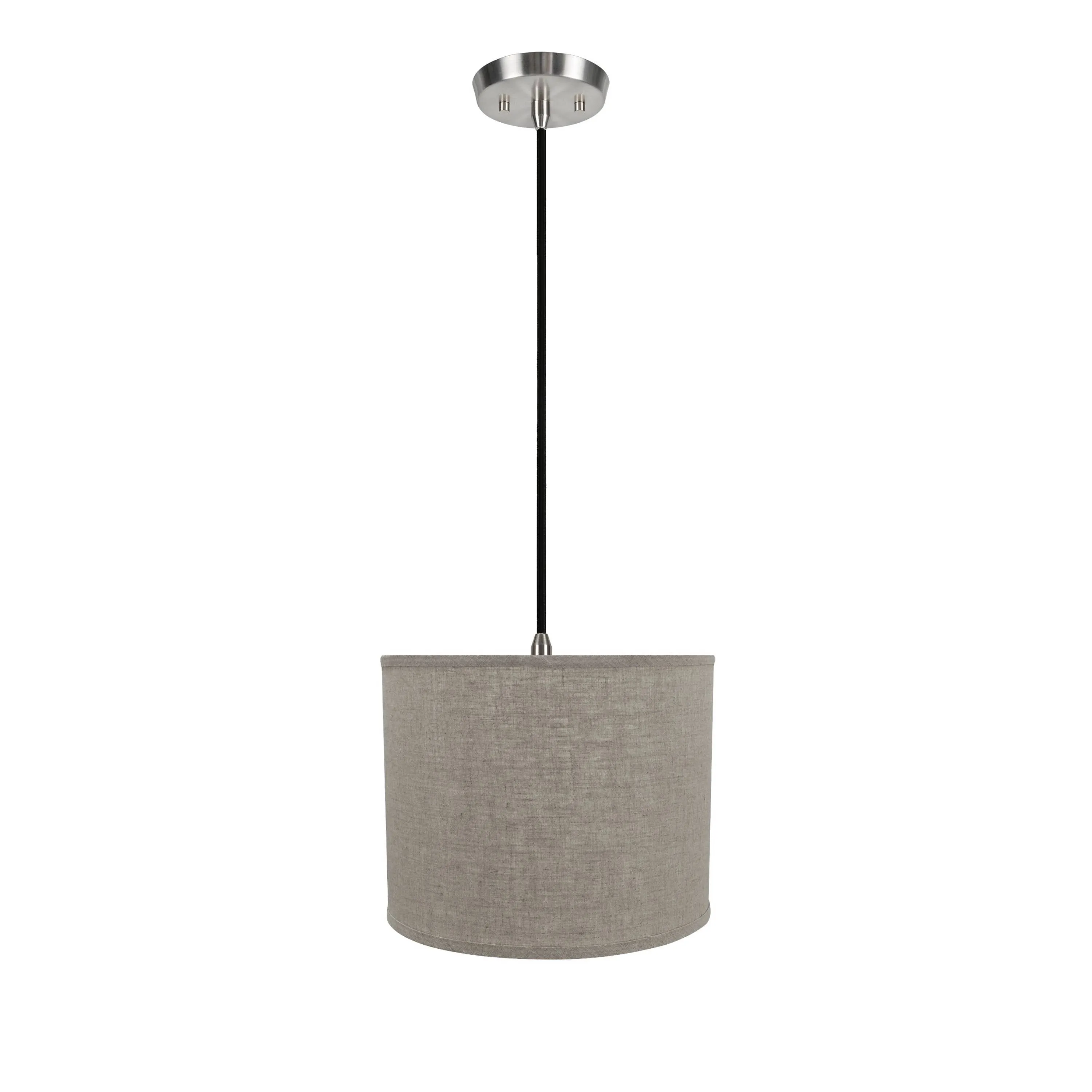 # 71037  One-Light Hanging Pendant Ceiling Light with Transitional Hardback Drum Fabric Lamp Shade, Grey Linen, 14" W