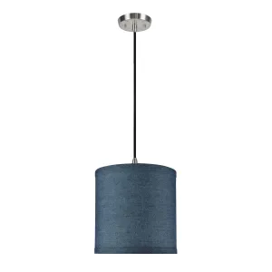 # 71056-11 One-Light Hanging Pendant Ceiling Light with Transitional Drum Fabric Lamp Shade, Washing Blue, 8" width