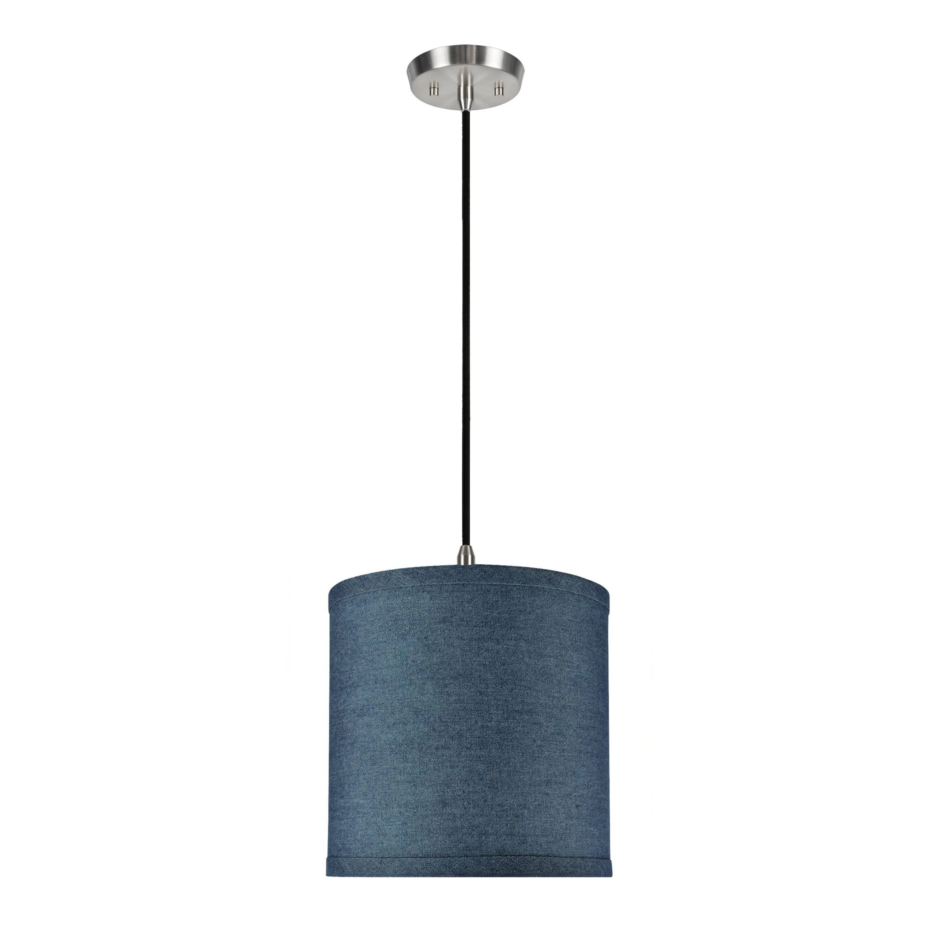 # 71056-11 One-Light Hanging Pendant Ceiling Light with Transitional Drum Fabric Lamp Shade, Washing Blue, 8" width