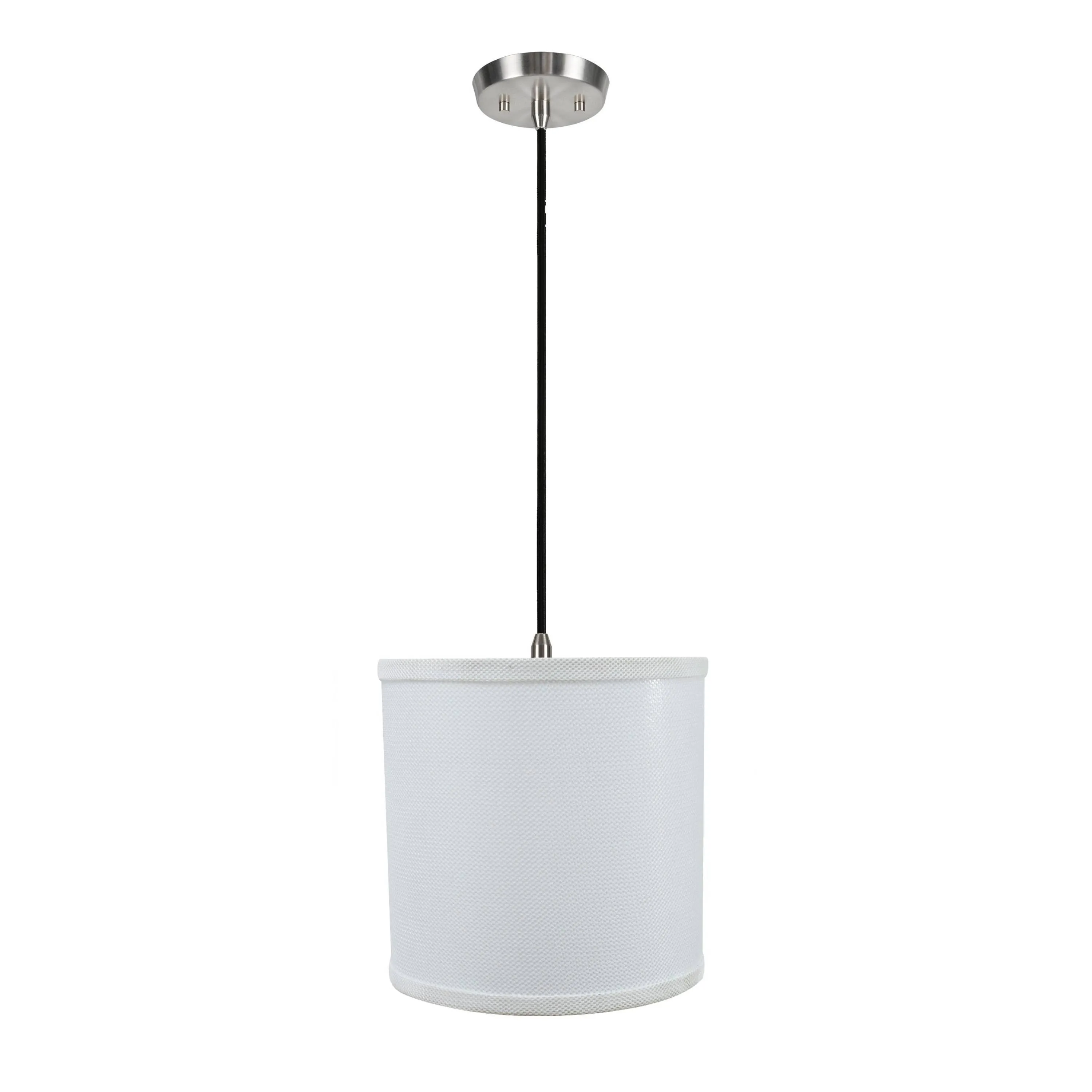 # 71058-11 One-Light Hanging Pendant Ceiling Light with Transitional  Drum Fabric Lamp Shade, White, 8" width