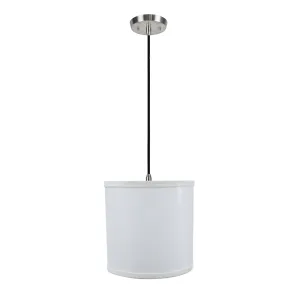 # 71058-11 One-Light Hanging Pendant Ceiling Light with Transitional  Drum Fabric Lamp Shade, White, 8" width