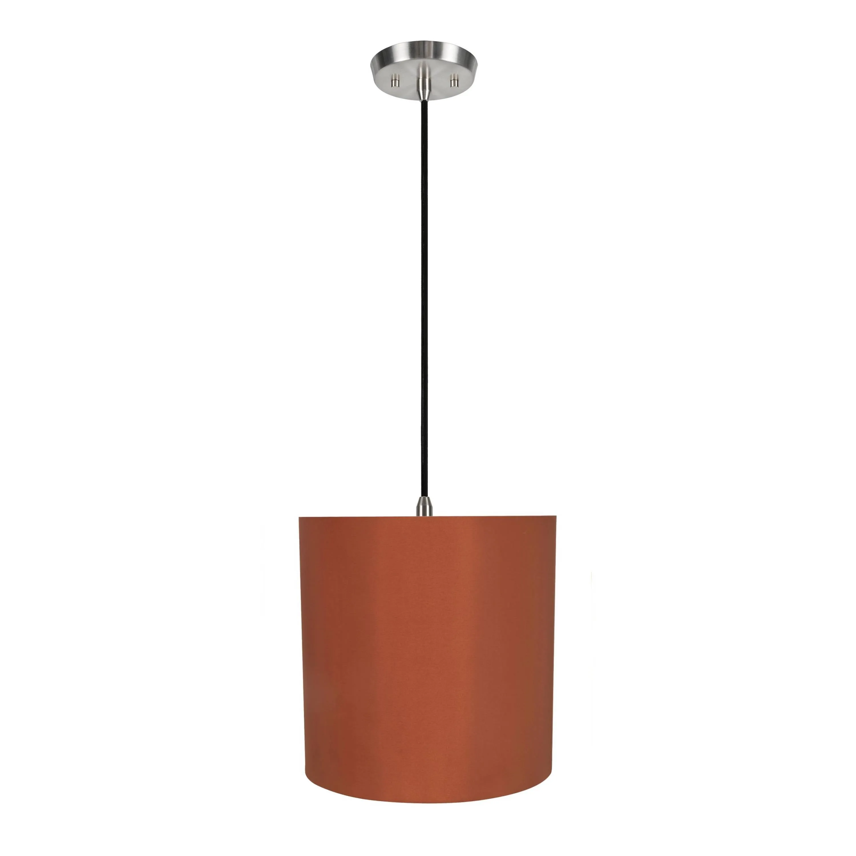 # 71063-11 One-Light Hanging Pendant Ceiling Light with Transitional Drum Fabric Lamp Shade, Redwood, 8" width