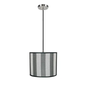 # 71091-11 One-Light Hanging Pendant Ceiling Light with Transitional Drum Fabric Lamp Shade, Hunter Green & White, 12" width