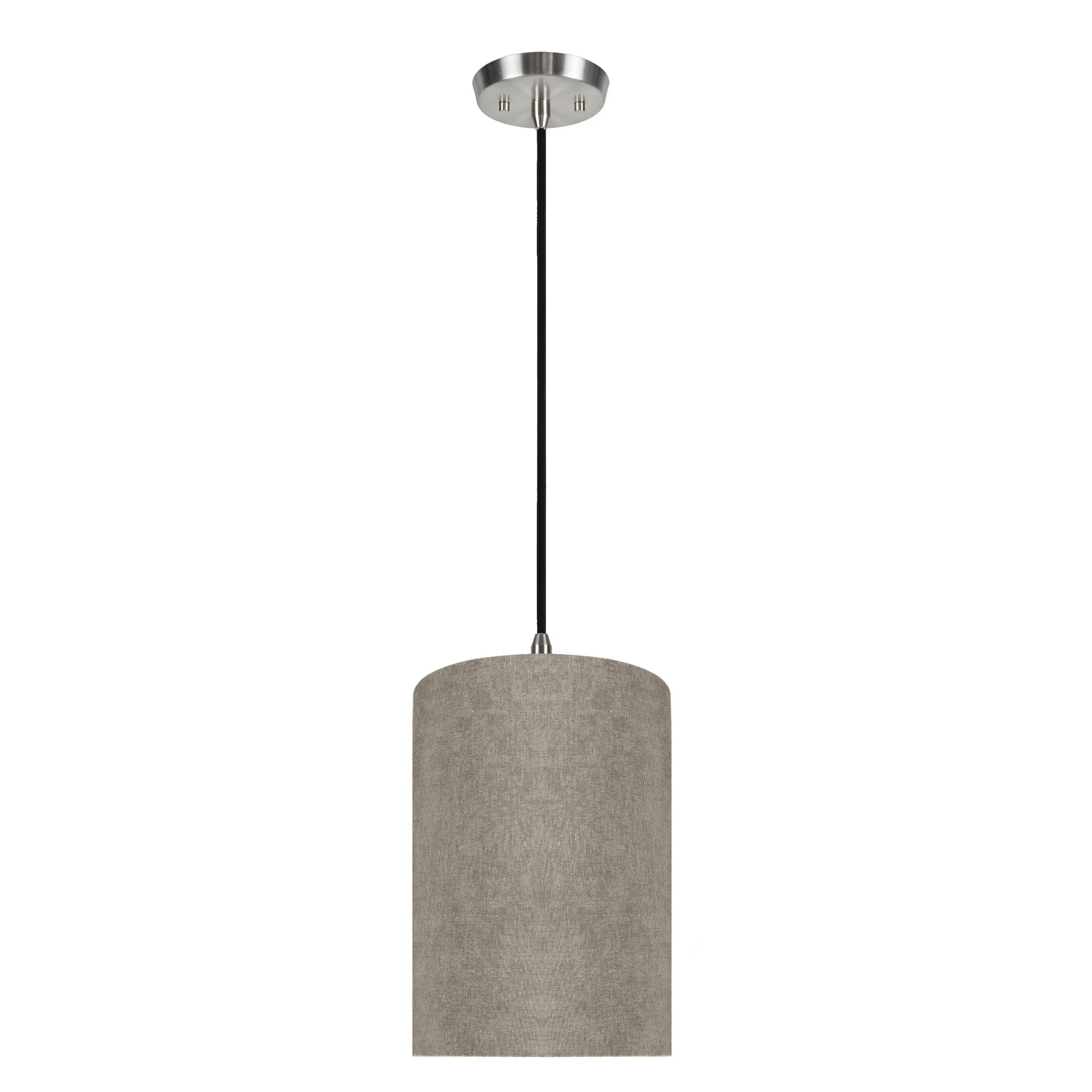 # 71117-11 One-Light Hanging Pendant Ceiling Light with Transitional Drum Fabric Lamp Shade, Light Brown, 8" width