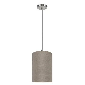 # 71117-11 One-Light Hanging Pendant Ceiling Light with Transitional Drum Fabric Lamp Shade, Light Brown, 8" width