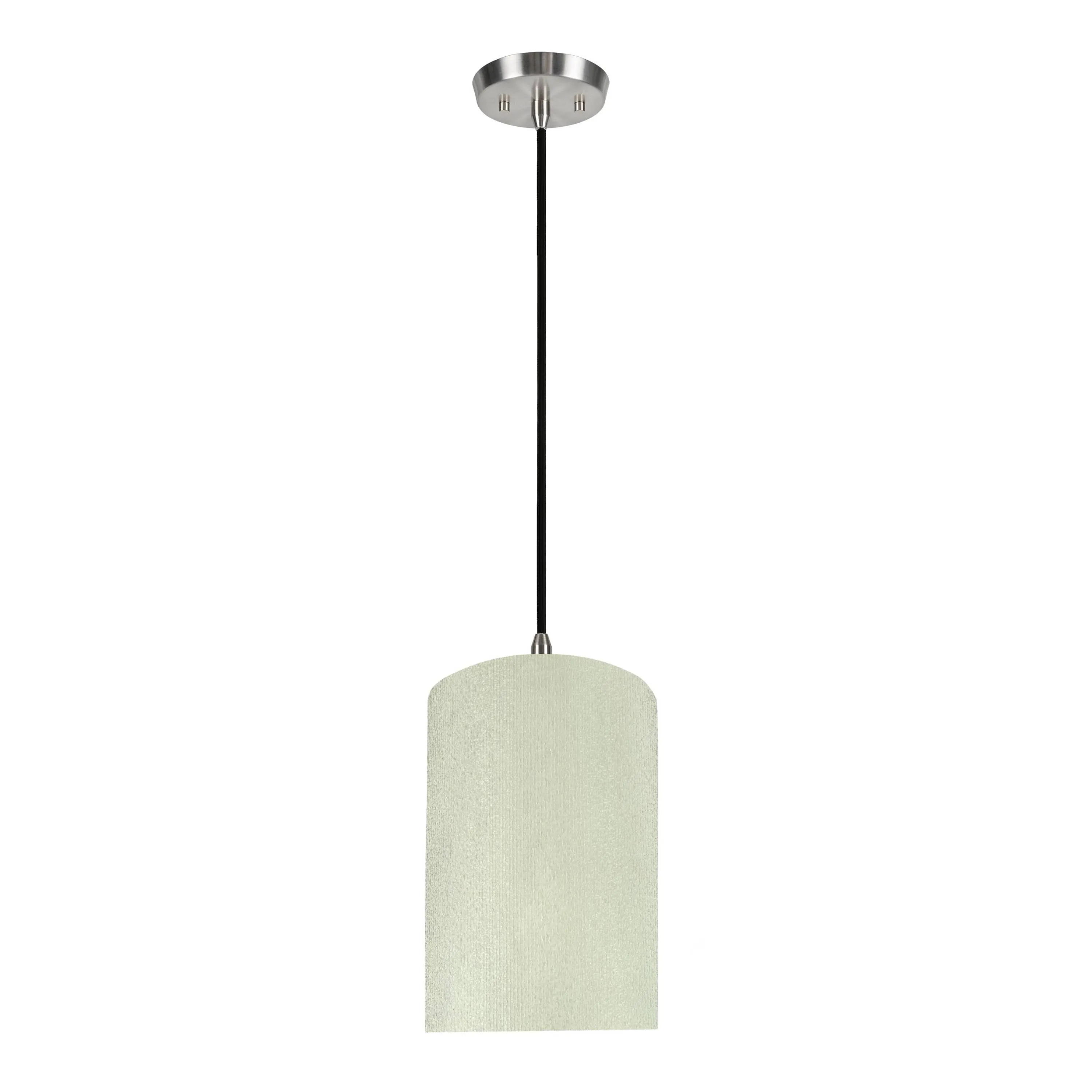 # 71118-11 One-Light Hanging Pendant Ceiling Light with Transitional Drum Fabric Lamp Shade, Off White, 8" width