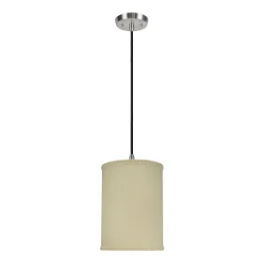 # 71119-11 One-Light Hanging Pendant Ceiling Light with Transitional Drum Fabric Lamp Shade, Yellowish Brown, 8" width