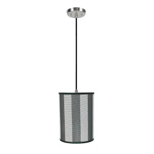 # 71120-11 One-Light Hanging Pendant Ceiling Light with Transitional Drum Fabric Lamp Shade, Hunter Green & White, 8" width