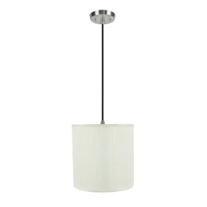 # 71222-11 One-Light Hanging Pendant Ceiling Light with Transitional Drum Fabric Lamp Shade, Off White, 8" width