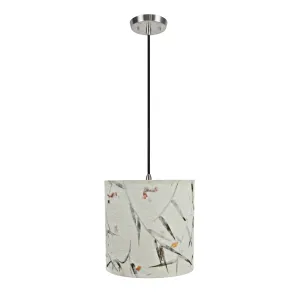 # 71223-11 One-Light Hanging Pendant Ceiling Light with Transitional Drum Fabric Lamp Shade, Off White, 8" width