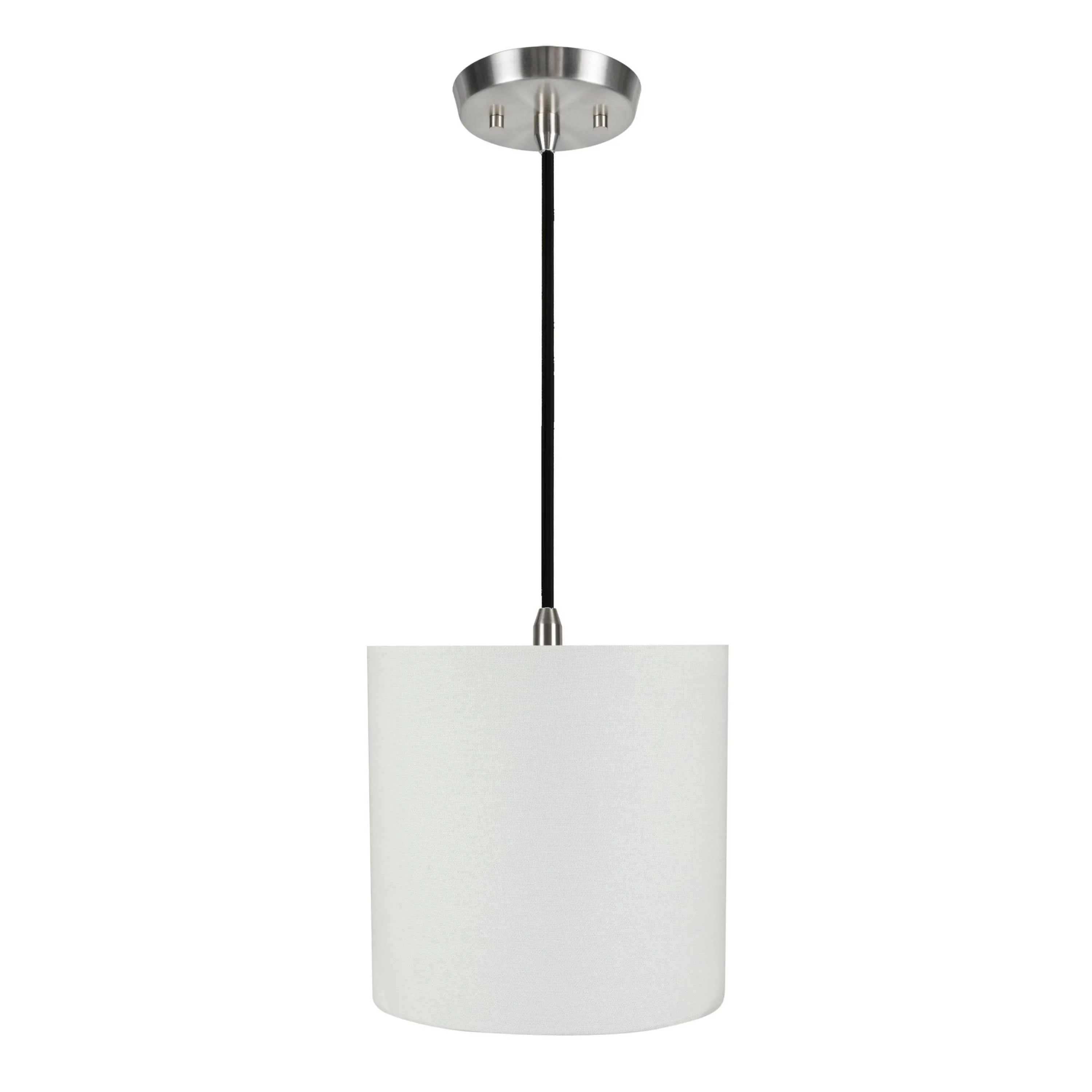 # 71227-11 One-Light Hanging Pendant Ceiling Light with Transitional Drum Fabric Lamp Shade, White, 8" width