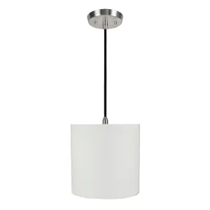 # 71227-11 One-Light Hanging Pendant Ceiling Light with Transitional Drum Fabric Lamp Shade, White, 8" width
