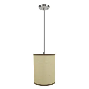 # 71270-11 One-Light Hanging Pendant Ceiling Light with Transitional Drum Fabric Lamp Shade, Beige, 8" width