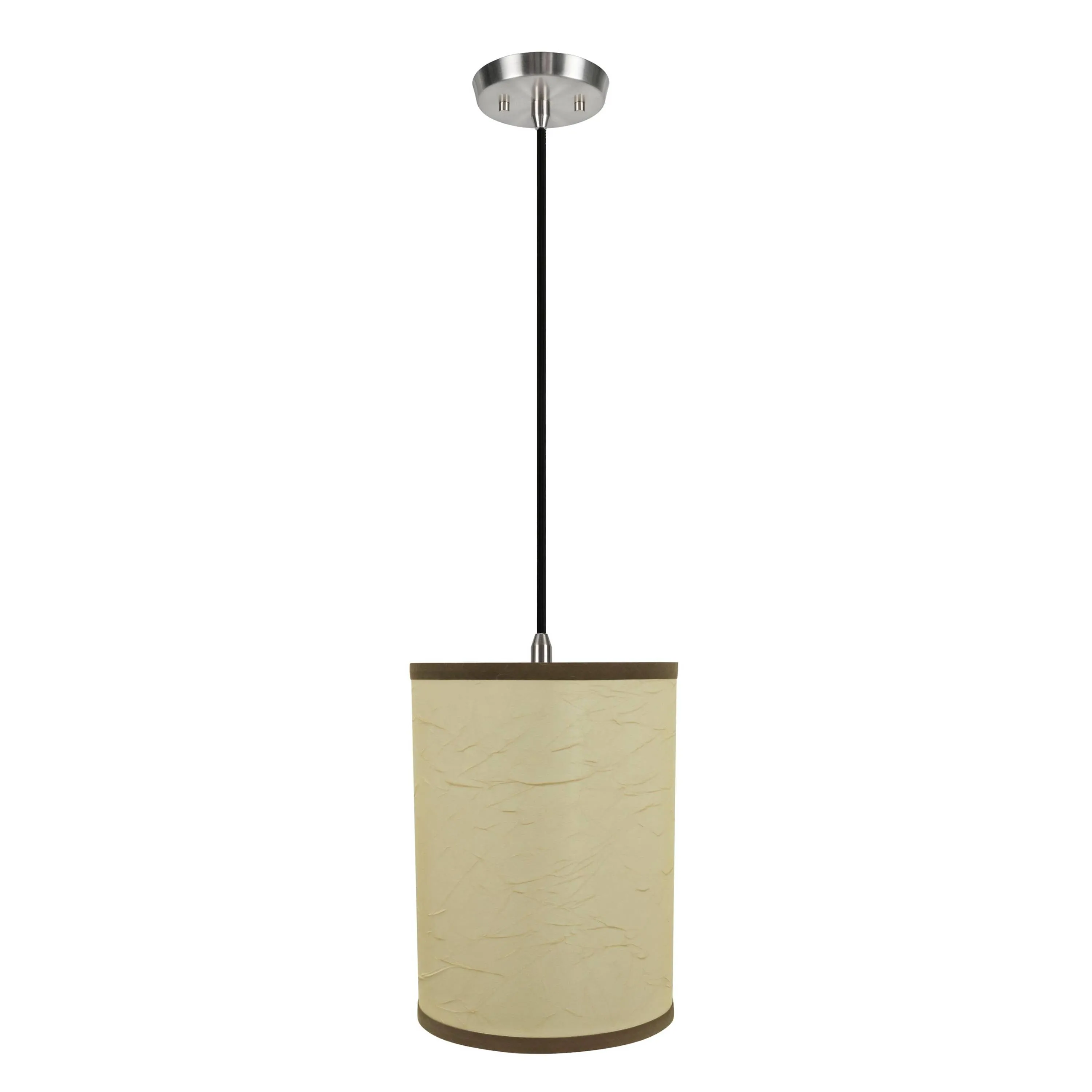 # 71270-11 One-Light Hanging Pendant Ceiling Light with Transitional Drum Fabric Lamp Shade, Beige, 8" width
