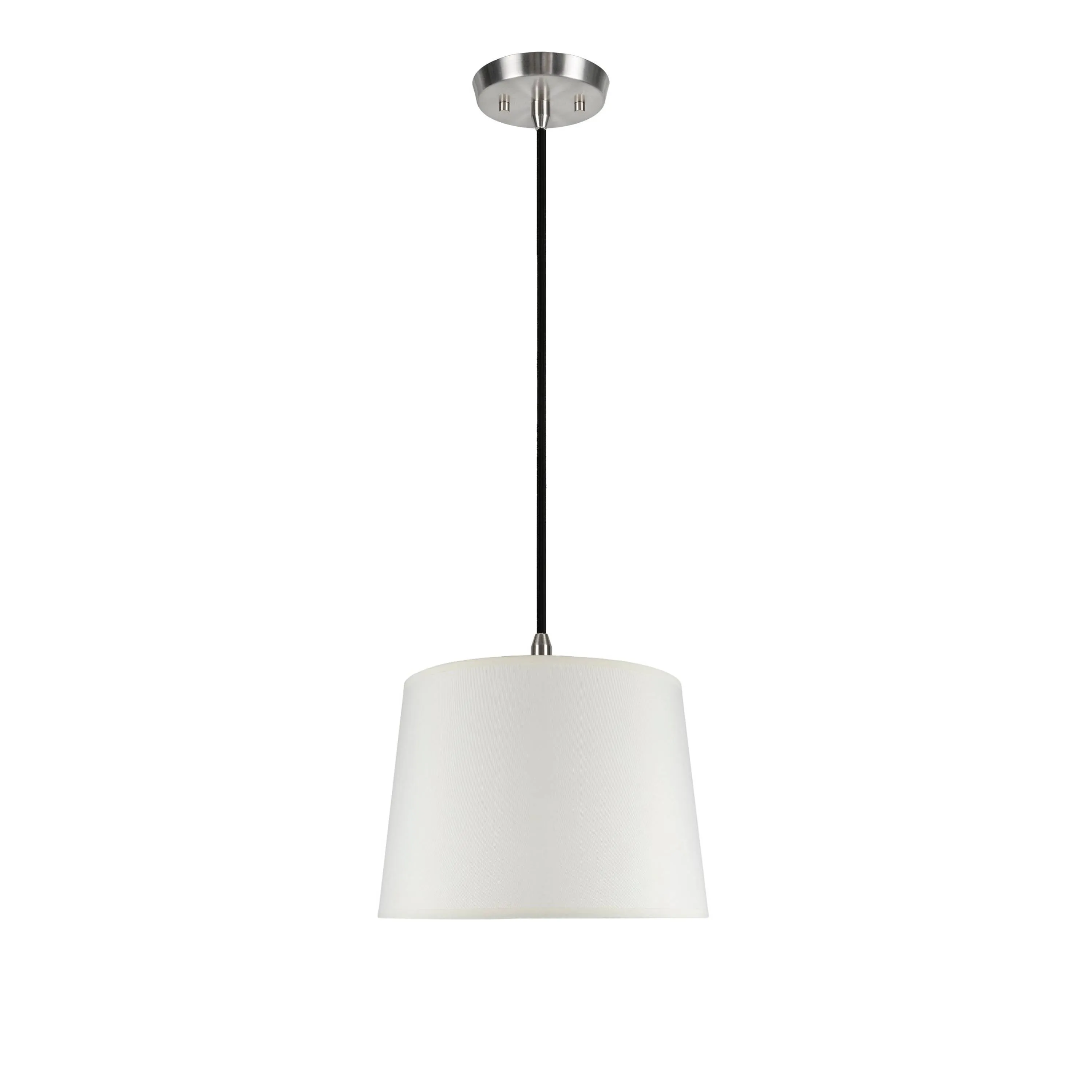 # 72014  One-Light Hanging Pendant Ceiling Light with Transitional Hardback Fabric Lamp Shade, in Crème Cotton, 14" W