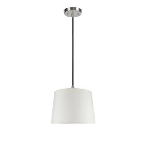 # 72014  One-Light Hanging Pendant Ceiling Light with Transitional Hardback Fabric Lamp Shade, in Crème Cotton, 14" W