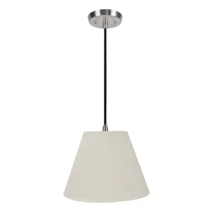 # 72030  One-Light Hanging Pendant Ceiling Light with Transitional Hardback Fabric Lamp Shade, in an Ivory Cotton, 12" W
