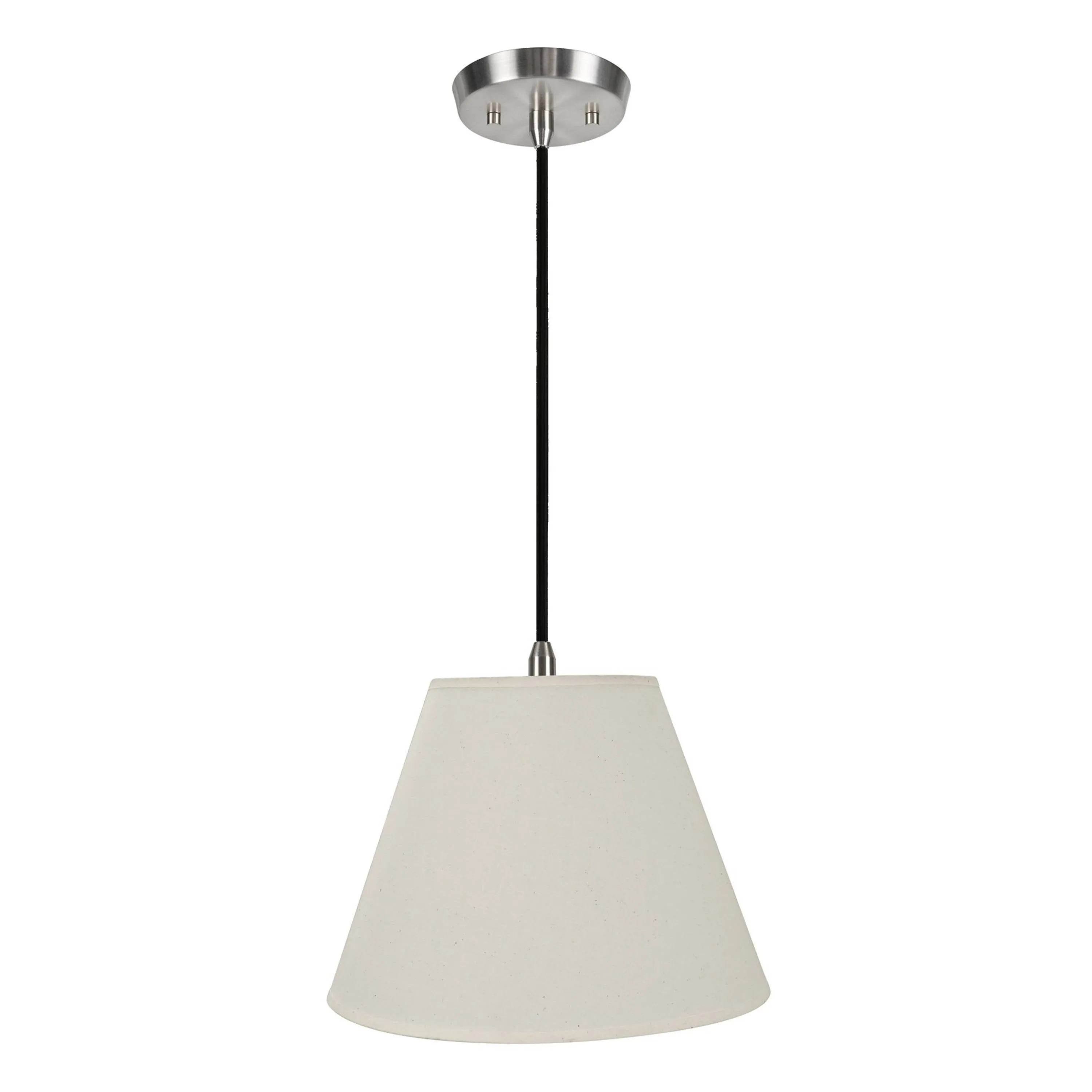 # 72030  One-Light Hanging Pendant Ceiling Light with Transitional Hardback Fabric Lamp Shade, in an Ivory Cotton, 12" W