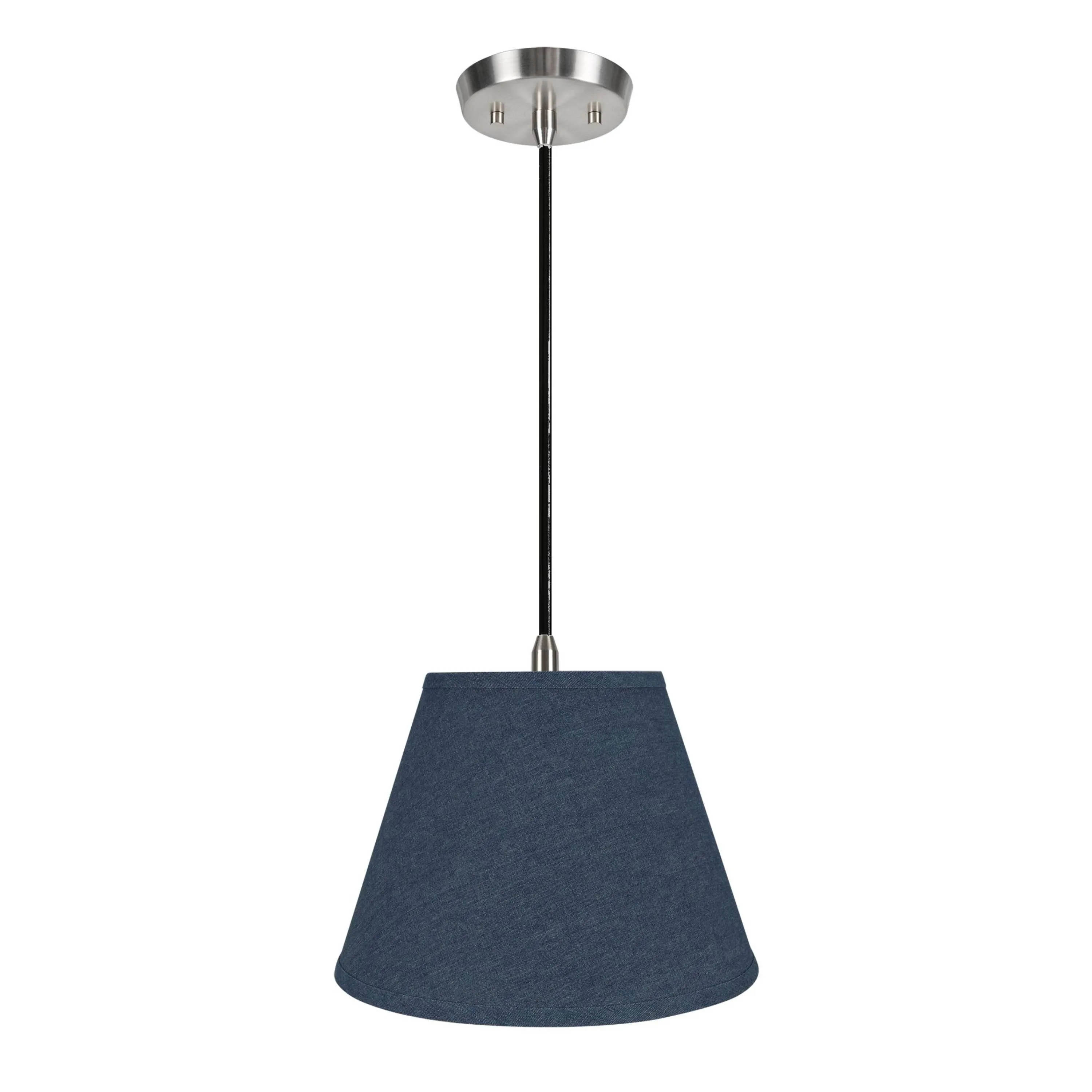 # 72182  One-Light Hanging Pendant Ceiling Light with Transitional Hardback Fabric Lamp Shade, Washed Blue Denim, 13" W