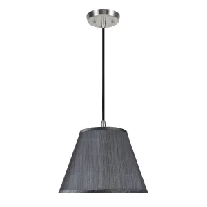 # 72185-11 One-Light Hanging Pendant Ceiling Light with Transitional Hardback Empire Fabric Lamp Shade, Grey-Black, 13" width