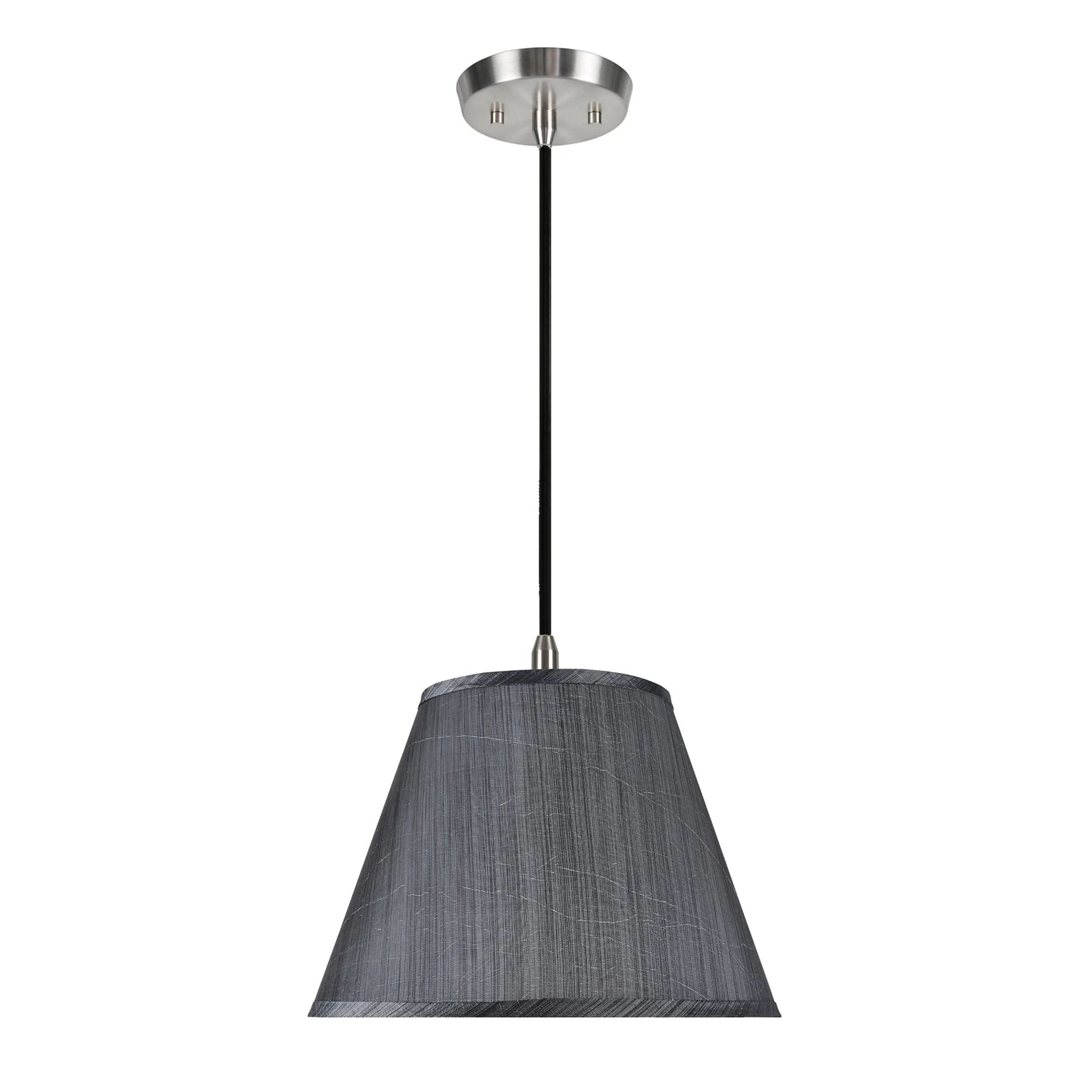 # 72185-11 One-Light Hanging Pendant Ceiling Light with Transitional Hardback Empire Fabric Lamp Shade, Grey-Black, 13" width