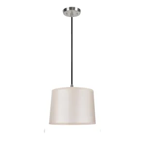 # 72221  One-Light Hanging Pendant Ceiling Light with Transitional Hardback Fabric Lamp Shade, in Skin Sateen Fabric, 12" W