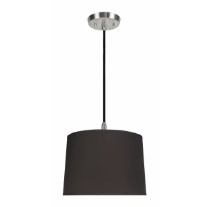 # 72222-11 One-Light Hanging Pendant Ceiling Light with Transitional Hardback Empire Fabric Lamp Shade, Black, 12" width