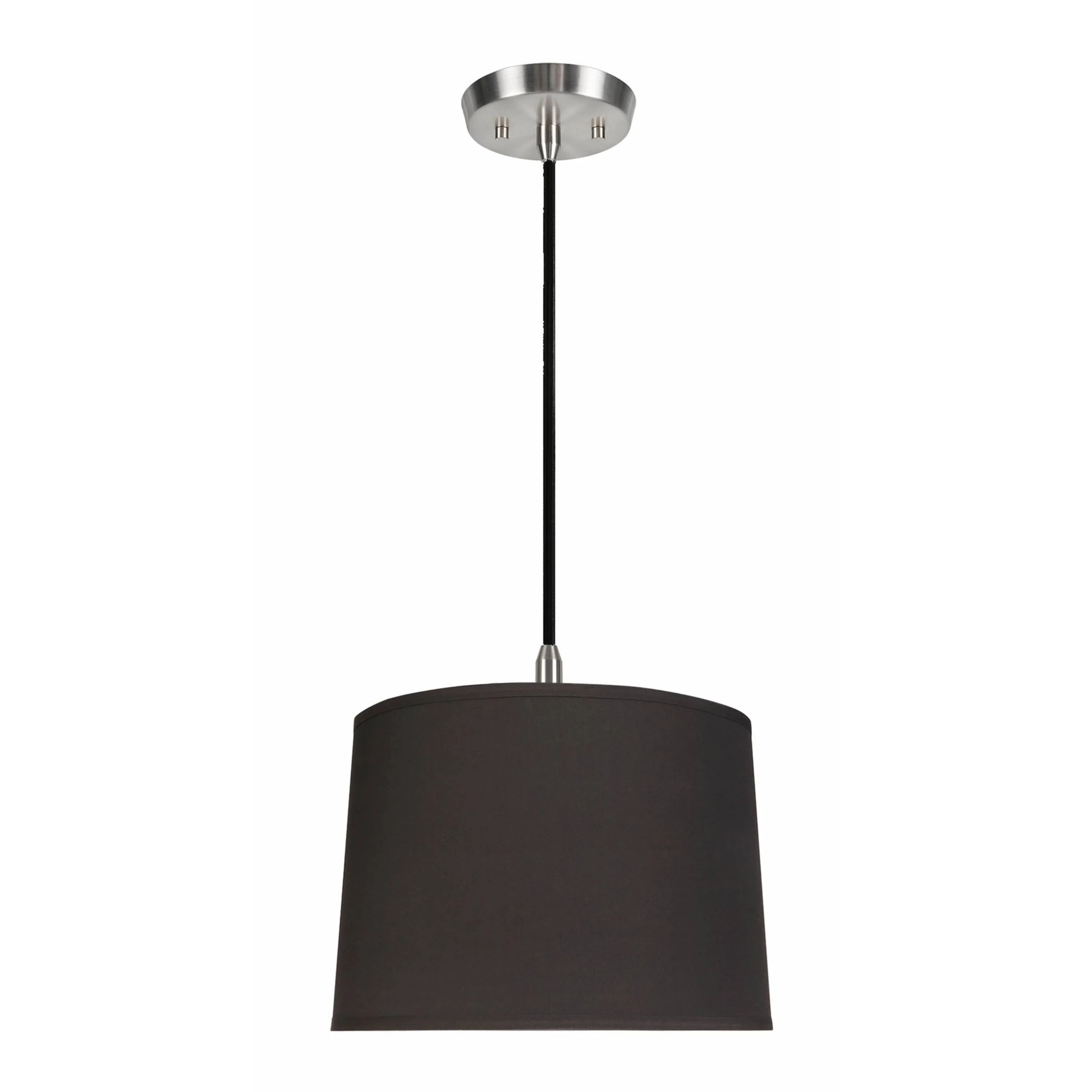 # 72222-11 One-Light Hanging Pendant Ceiling Light with Transitional Hardback Empire Fabric Lamp Shade, Black, 12" width