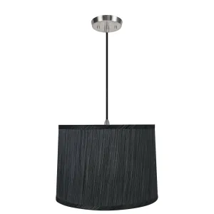 # 72223-11 One-Light Hanging Pendant Ceiling Light with Transitional Hardback Empire Fabric Lamp Shade, Grey & Black, 12" width