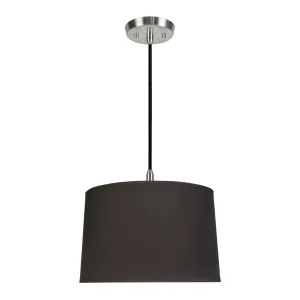 # 72242-11 One-Light Hanging Pendant Ceiling Light with Transitional Hardback Empire Fabric Lamp Shade, Black, 14" width