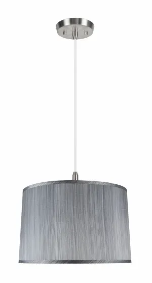# 72253-11 Two-Light Hanging Pendant Ceiling Light with Transitional Hardback Empire Fabric Lamp Shade, Grey & Black, 18" width