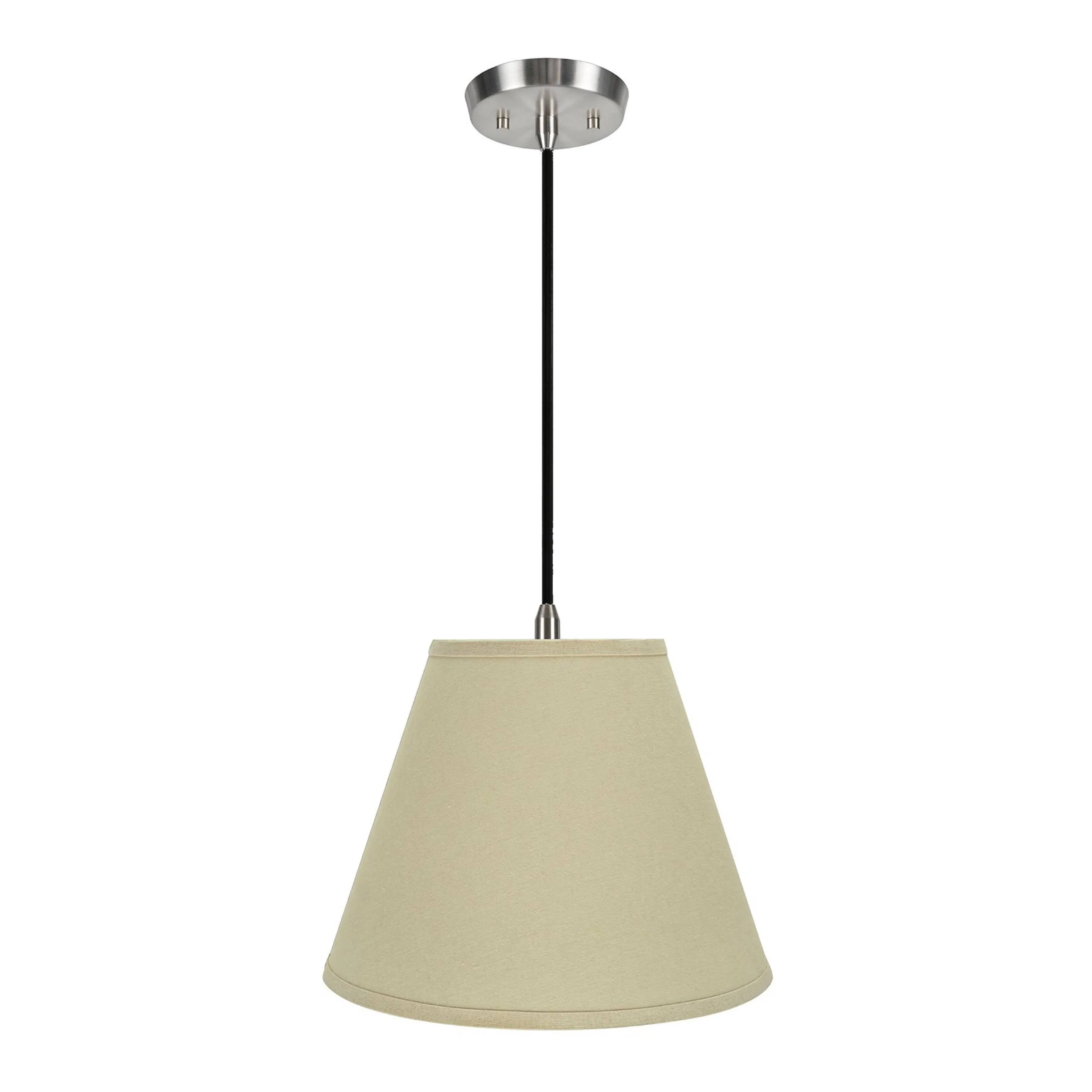 # 72289-11 One-Light Hanging Pendant Ceiling Light with Transitional Hardback Empire Fabric Lamp Shade, Beige, 14" width