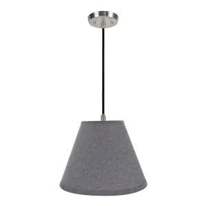# 72292-11 One-Light Hanging Pendant Ceiling Light with Transitional Hardback Empire Fabric Lamp Shade, Grey, 14" width