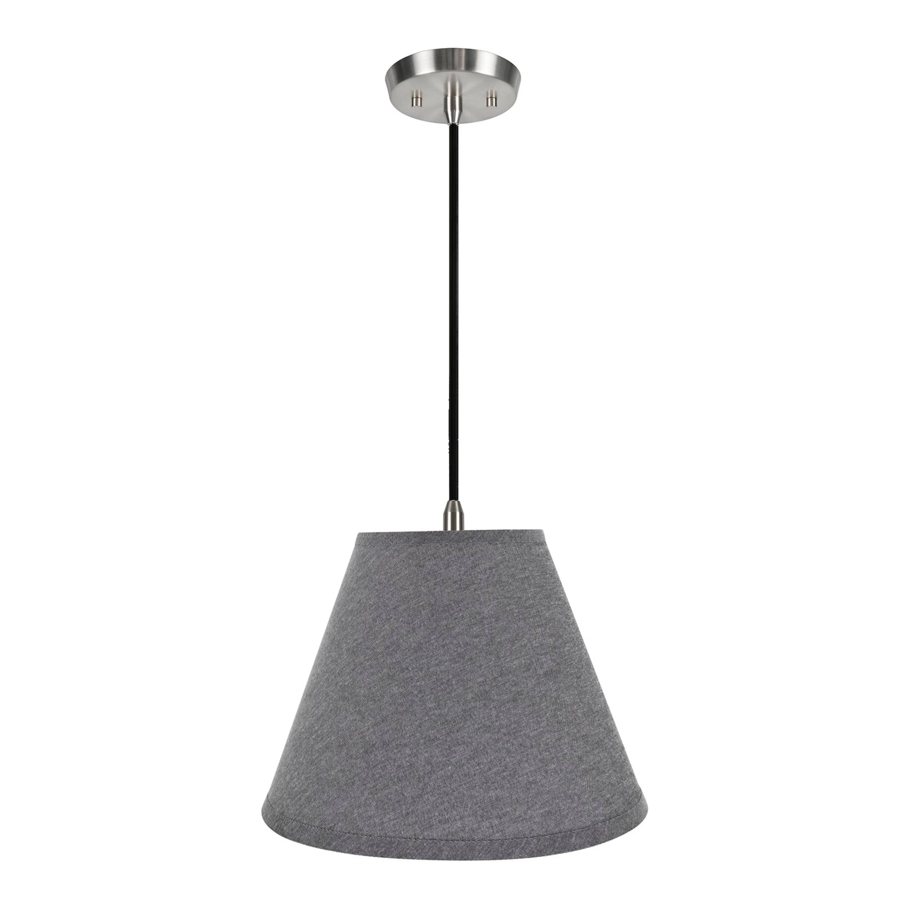 # 72292-11 One-Light Hanging Pendant Ceiling Light with Transitional Hardback Empire Fabric Lamp Shade, Grey, 14" width